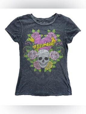 Vintage Vegas Royalty Ed Hardy Style T Shirt Women's Medium Black Y2K Rhinestone